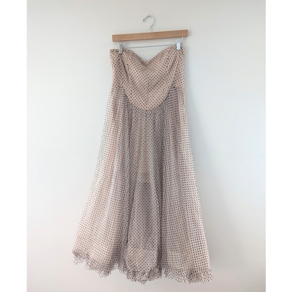 Anthropologie Maeve Strapless Polka Dot Tulle Midi Dress - Picture 2 of 15